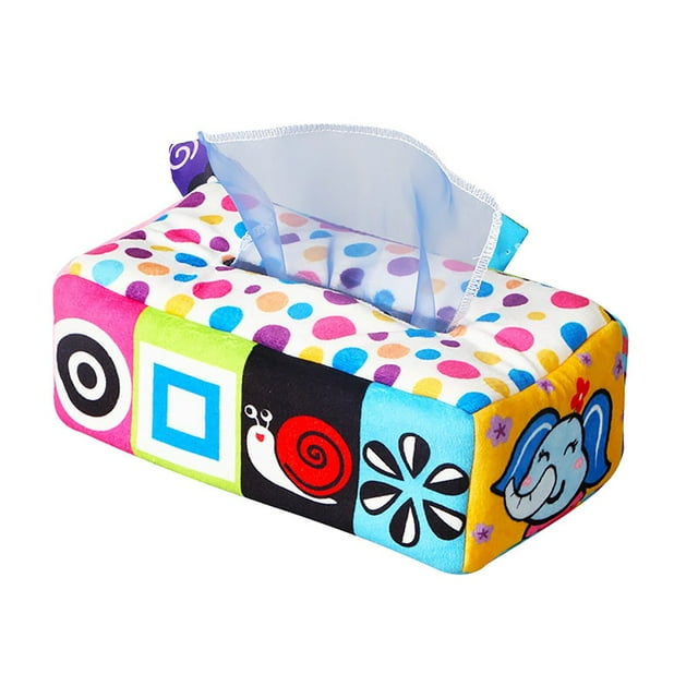 Interactive Fabric Tissue Box With Colours Textures Sounds-Baby Books-New Baby