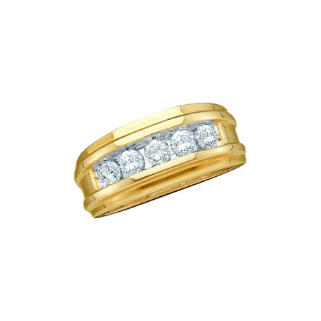 14k Goldmans Wedding Band - 14kt Yellow Gold Mens Round Diamond Single Row Wedding Band Ring 1/4 Cttw