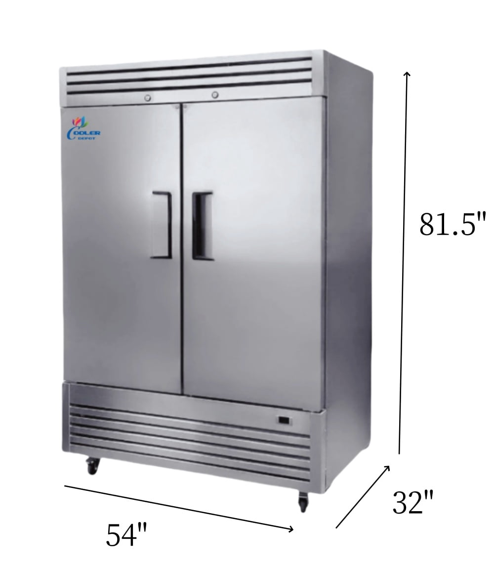 Commercial Reach in Refrigerator, 54" x 32" x 81 1/2", 42 Cubic Ft, Double Door Stainless Steel Fridge, NSFcertified