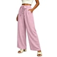 thumbnail image 5 of Admvng Women's Cotton Pants with Pockets High Waist Bow Tie Wide Leg Casual Trousers, 5 of 6