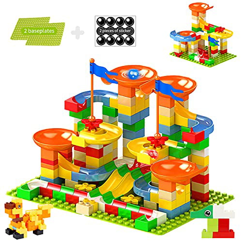 WYSWYG Marble Run Set Building Blocks Classic Big Blocks-178 Pcs Marble Race Tracks With 8 Marbles & 2 Baseplates Compatible With All Major Brands Stem Toy Bricks Set For Boys Girls Age 3 4 5 6 7 8+ 