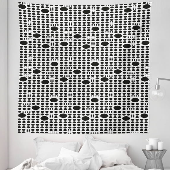 Abstract Tapestry, Geometric Hexagonal Shapes in Monochrome Minimal Scandinavian Style, Fabric Wall Hanging Decor for Bedroom Living Room Dorm, 5 Sizes, Charcoal Grey and White, by Ambesonne