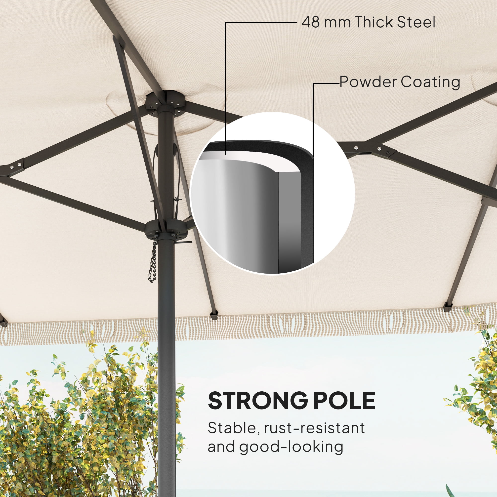 Outsunny 15ft Extra Large Patio Umbrella, UPF30+ Double-sided Rectangle Umbrella with Easy Crank Handle, 2 Vents for Garden Pool Lawn, Cream White