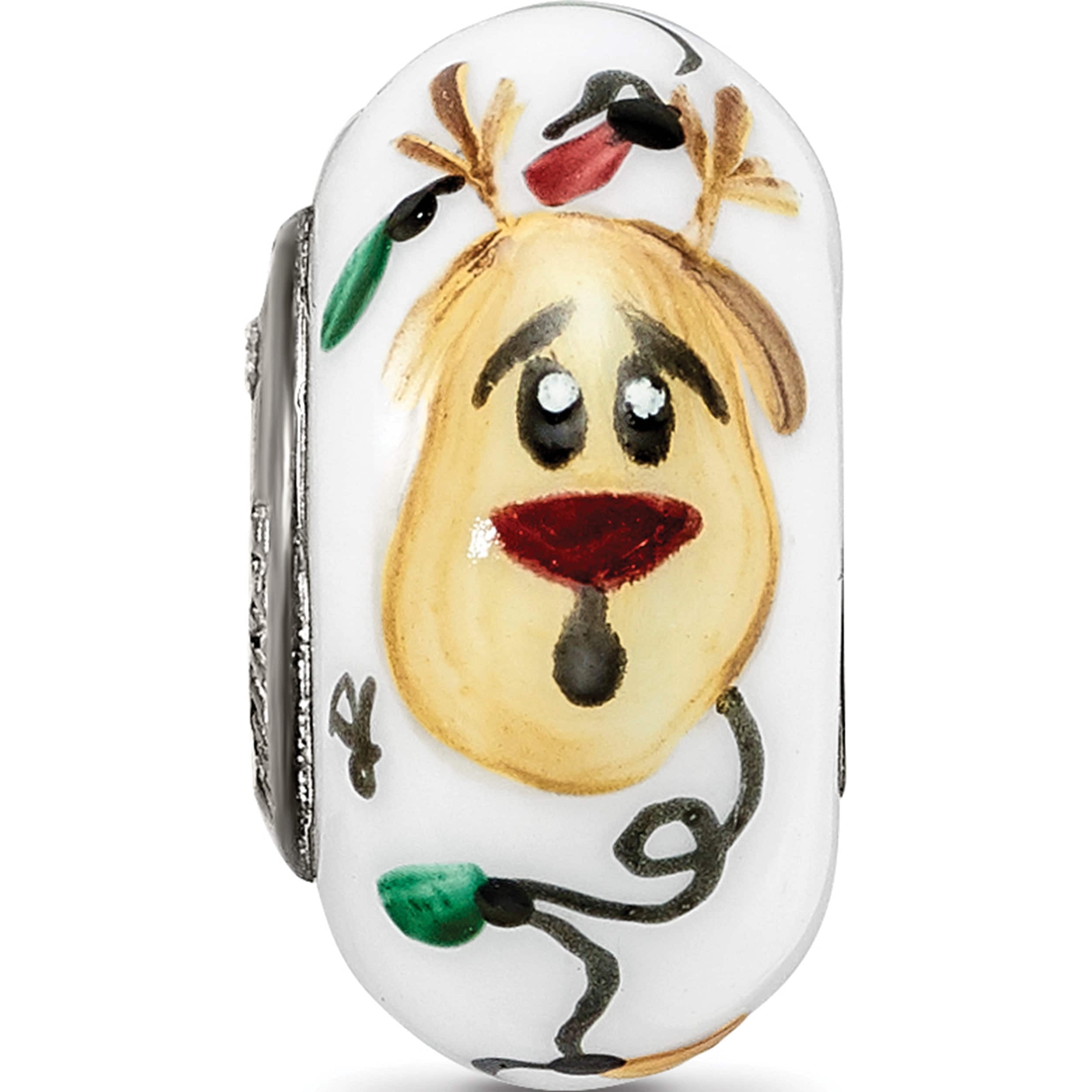 Sterling Silver Reflections White Rudy Reindeer With Lights Fenton Glass Bead (14.5 X 7.6) Made In United States qrs3697