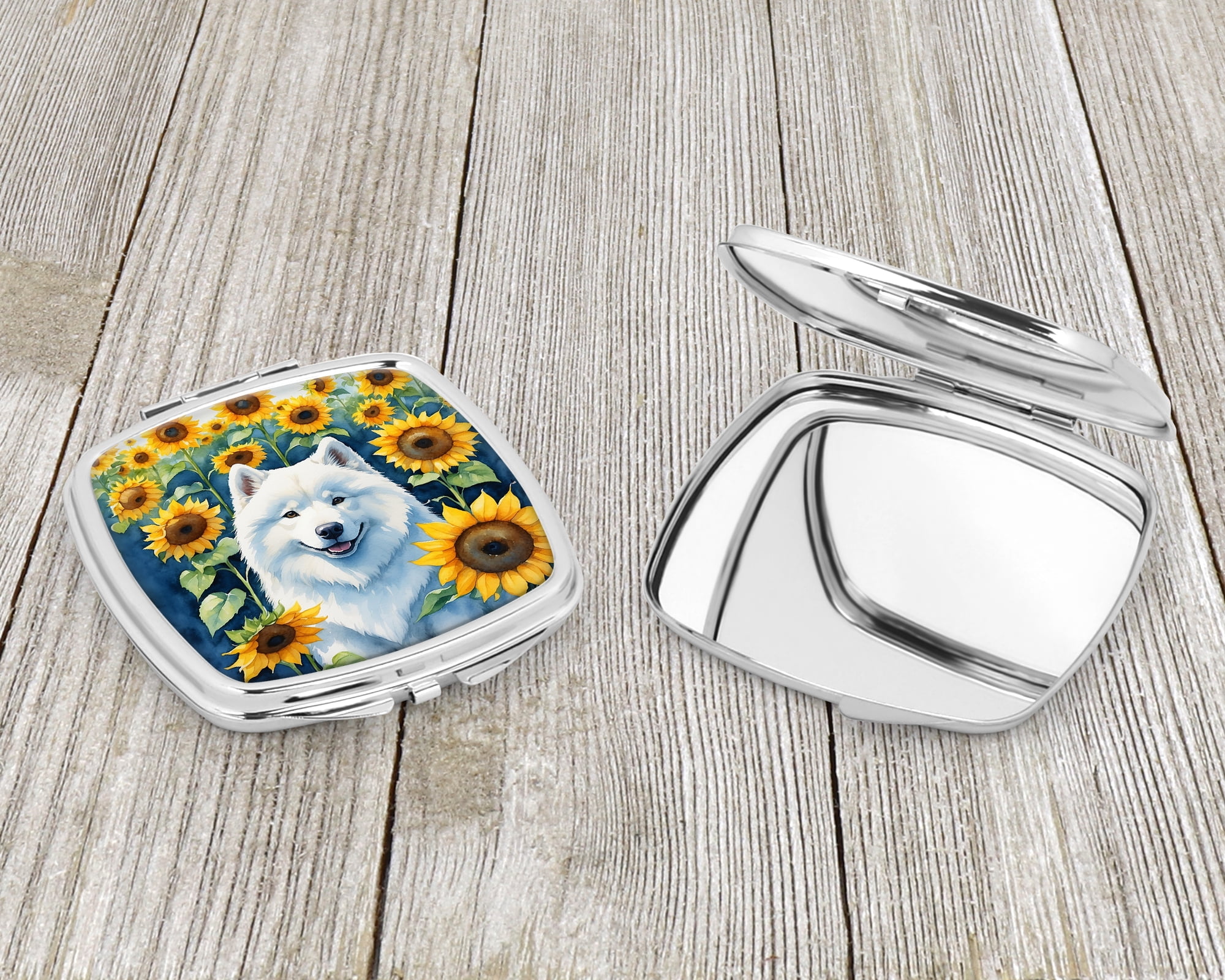 Samoyed in Sunflowers Compact Mirror 2.75 in x 3 in