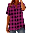 thumbnail image 2 of Women's Casual Loose Fit Checkered Linen Short Sleeve Button-Up Shirt, 2 of 6