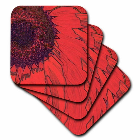 Diva Tile Coaster - 3dRose Fiery Red Sunflower Art Flowers Designs Inspired by Nature - Ceramic Tile Coasters, set of 4