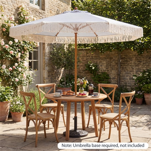 7ft Boho Patio Umbrella with Fringe Tassels Outdoor Beach Umbrella with Aluminum Pole for Garden Poolside Backyard