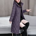 thumbnail image 5 of Womens Long Puffer Coat Lightweight Diamond Quilted Slim Full Zipper Hooded Long Sleeve Parkas, 5 of 7