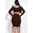 thumbnail image 4 of Solid Long Sleeve Ruched Short Dress With O Ring, 4 of 5