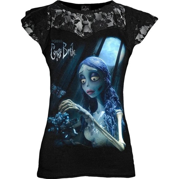 Corpse Bride Womens Emily Layered Capped Sleeved Top