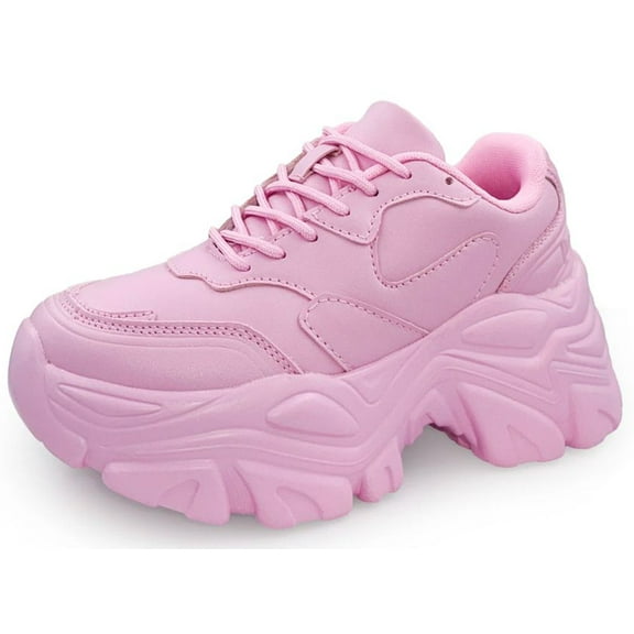Berness Women Chunky Platform Sneakers Lace Up Fashion Trainers Thick Sole Casual Walking Light Weight Shoes BLAIR Light Pink 6