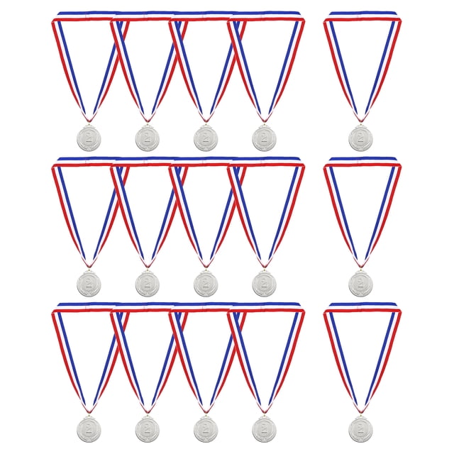 Unique Bargains Gold Award Medals, Blank Olympic Style Winner Medals with Neck Ribbon, Silver 15Pcs