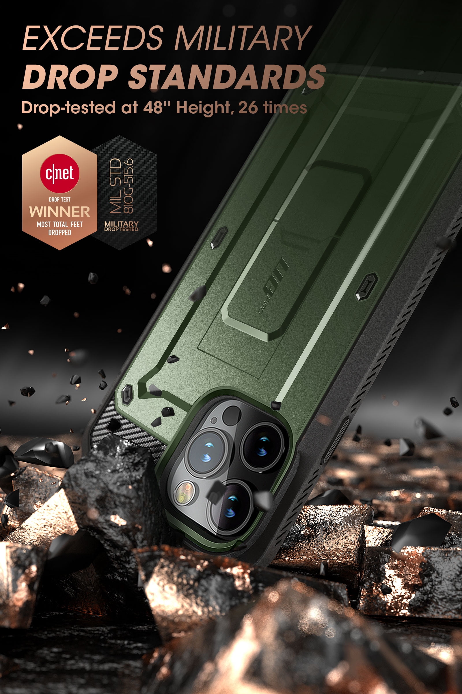 SUPCASE Unicorn Beetle Pro Case for iPhone 14 Pro Max 6.7", with Built-in Screen Protector & Kickstand & Belt-Clip Heavy Duty Rugged Case (Guldan)