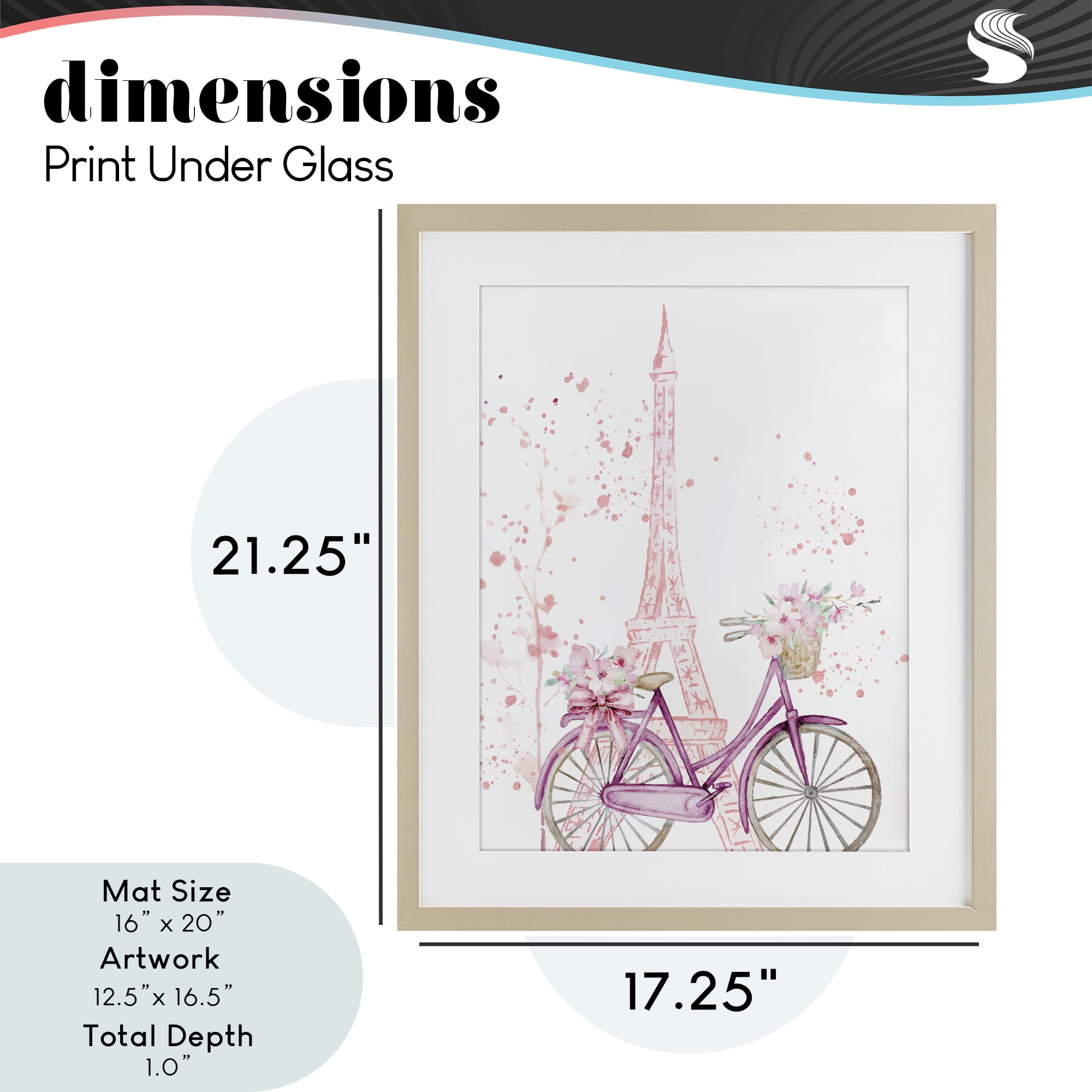 Parisian Bicycle & Modern Splatter Birch Framed Print Under Glass, design by Kim Allen