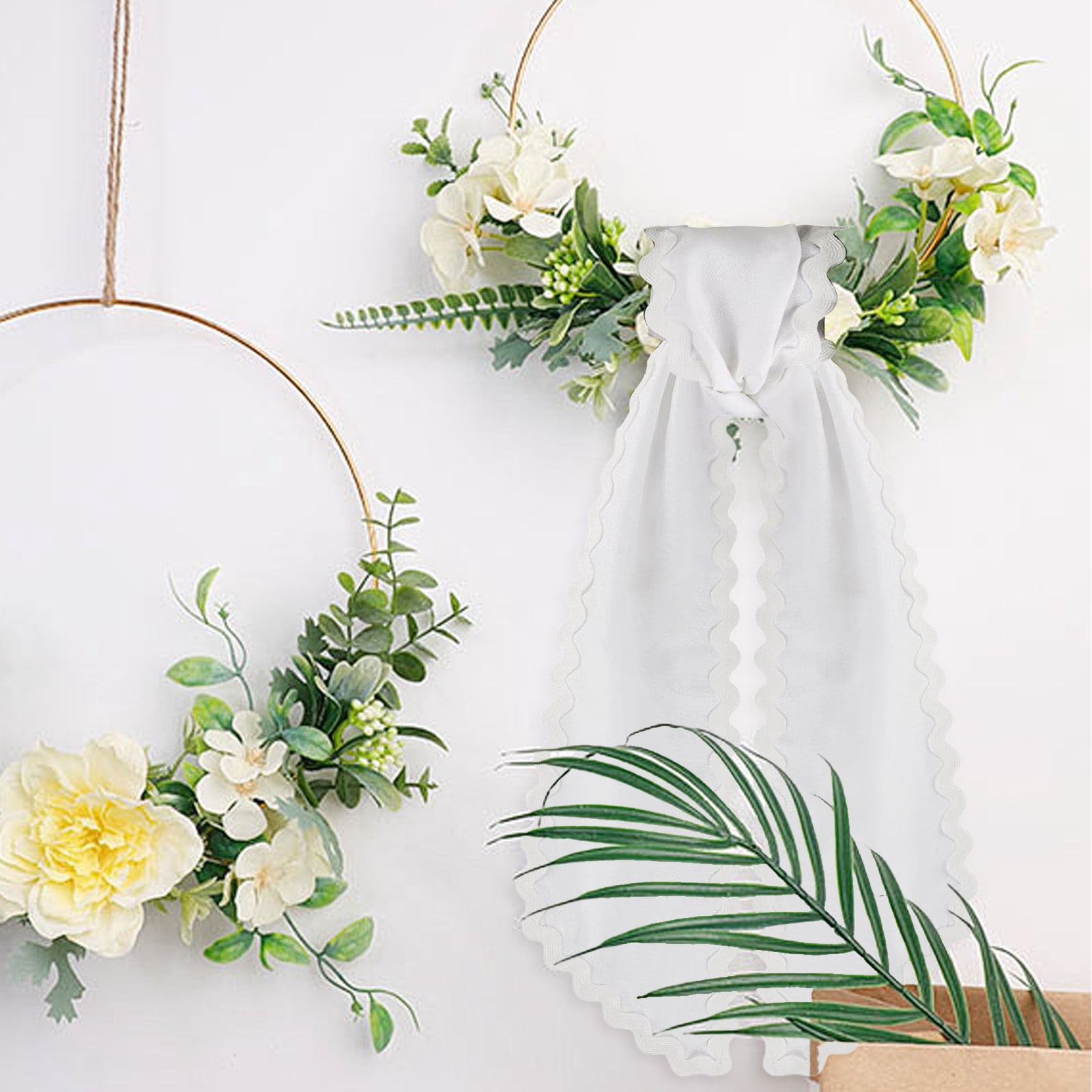 1 Pcs Scalloped Wreath Sash for Front Door Ruffle Wreath Ribbon Bow for Yard Porch Garland Home Decor(White)