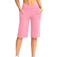 thumbnail image 2 of Zedker Women's Shorts Knee Length High Waisted Stretchy Long Shorts with Pockets Athletic Casual Summer Pink M, 2 of 9