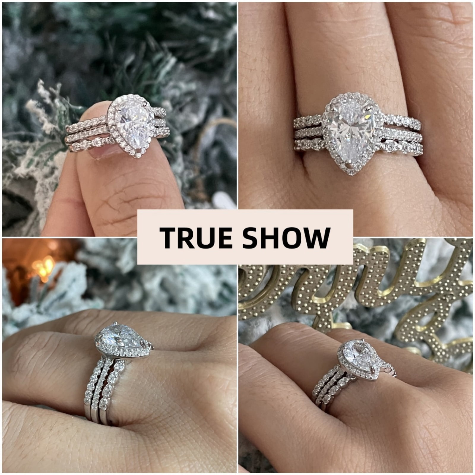 SFTING Wedding Rings for Women 925 Sterling Silver 5A CZ Pear Cut Engagement Ring Bridal Ring Set for Women Size 8