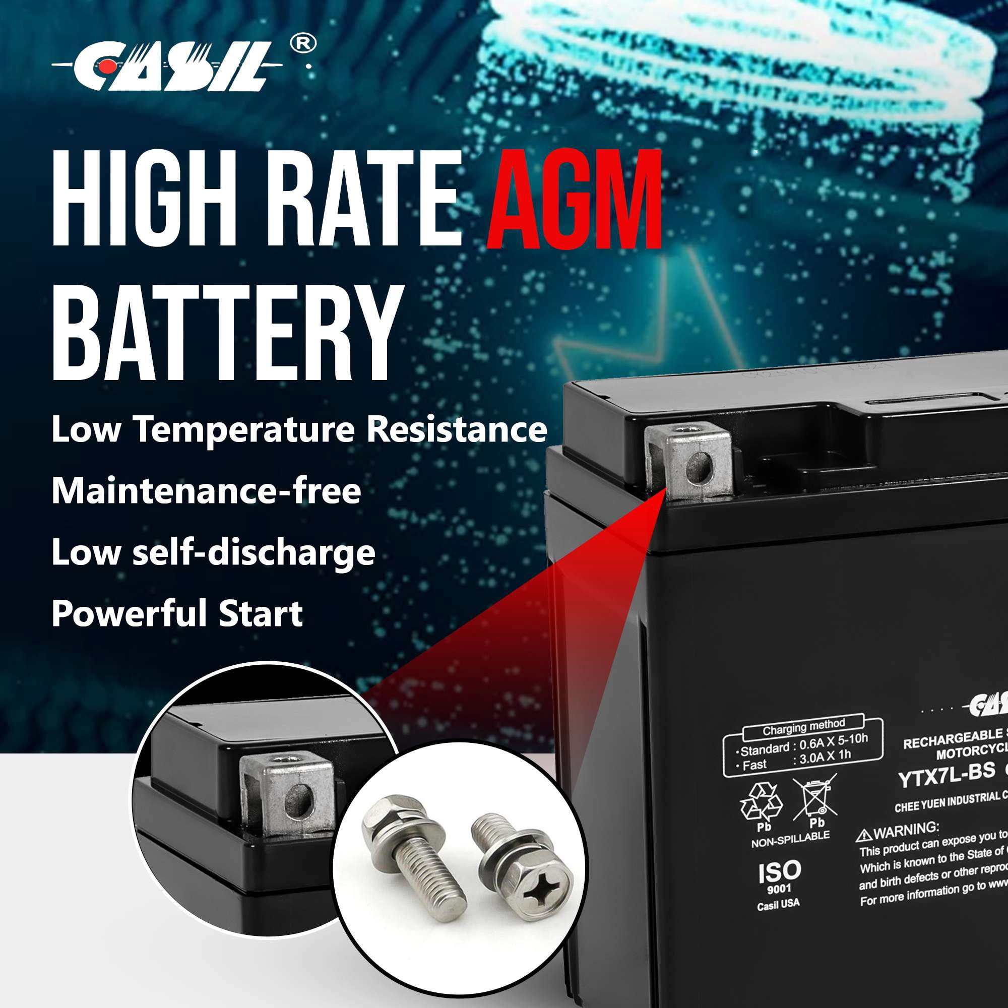 YTX7L-BS, GTX7L-BS, FTX7L-BS, PTX7L-BS Replacement Battery 140cca High Performance WP7L-BS Sealed AGM for Kawasaki, Suzuki, Honda, KTM, Yamaha, Aprilia, ATK, Bimota Motorcycle, Scooter