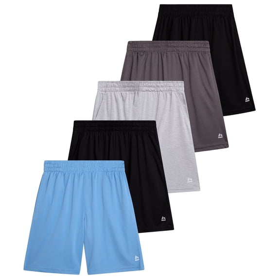 RBX Boys Athletic Shorts - 5 Pack Sports Performance Mesh Gym Boys Basketball Shorts (8-16)