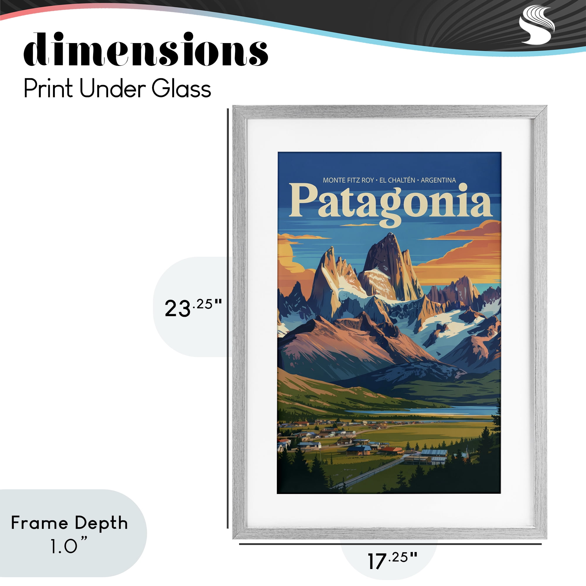 Stupell Industries Patagonia Valley Landscape Gray Framed Print Under Glass, design by Andreas Magnusson