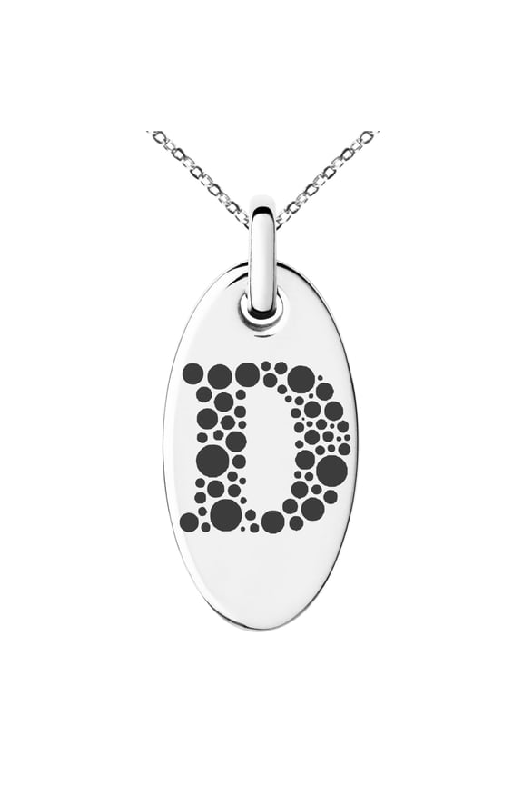 Stainless Steel Letter D Initial Dotted Monogram Engraved Small Oval Charm Pendant Necklace