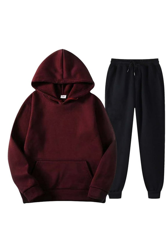 Casual Suit for Women Comfy Lounge Casual Fashion Fall Winter Long Trousers Pullover Hoodies Sweatshirt Sweat Fall Set Solid Color Pocket Wine XXXL