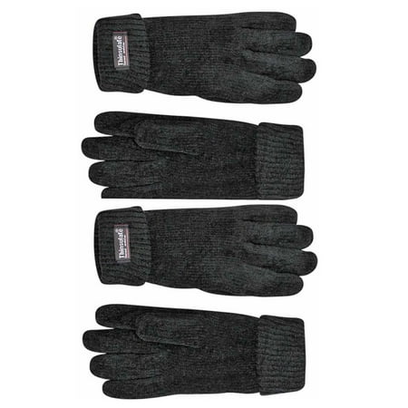 Black 2-Pack Thermal Insulated Lined Chenille Gloves For