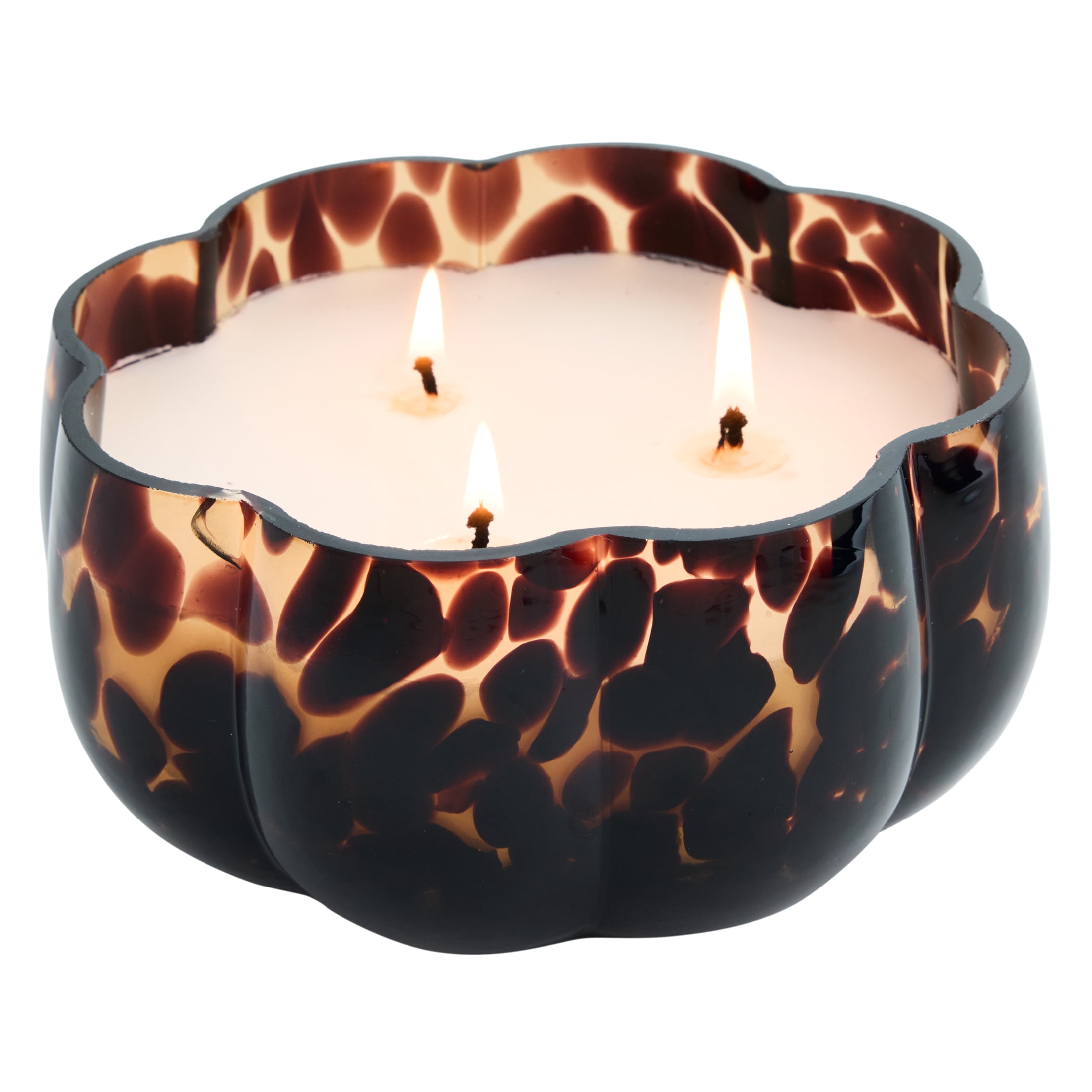 Better Homes & Gardens 2-Wick 18 oz Dark Brown Tortoiseshell Glass Pumpkin Jar Candle, Farm Apple Pumpkin