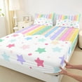 thumbnail image 3 of Castle Fairy Children Teens Colorful Stars Print 4pcs Bed Sheets,Geometric Stripes Lines King Sheets,Kawaii Polka Dots Super Cozy Sheet Set,Microfiber Bedroom Decor, 3 of 7