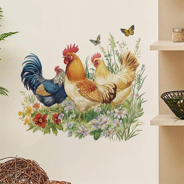 Adhesivos de pared con forma de gallo de granja, pollos coloridos, 40 x 50 cm