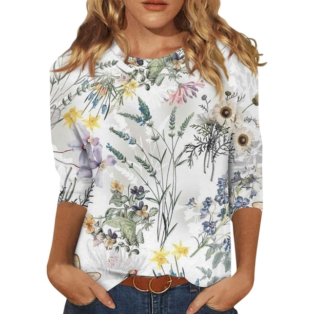 Camisas de manga 3/4 para mujer Camisetas con estampado lindo Blusas Casual Tallas grandes Tops básicos Jersey verde menta / m