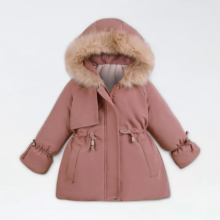 

TUOBARR Toddler Baby Girls Cute Fashion Solid Color Winter Hoodie Keep Warm Cotton Clothes Thick Coat Pink(3-7Years)