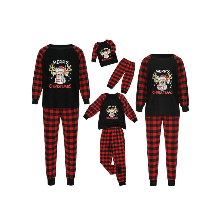 Thaisu Christmas Parent child Nightwear Set Black Long Sleeve