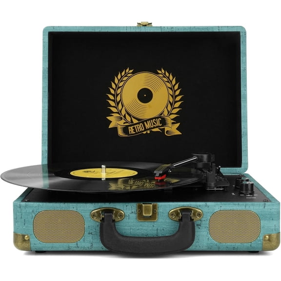 DIGITNOW Vinyl Record Player Bluetooth Turntable 3-Speed Suitcase Portable Vintage Belt-Driven with Built-in Speakers