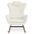 thumbnail image 5 of Rocking Chair Nursery, Teddy Upholstered Rocker Glider Chair with High Backrest, Adjustable Headrest & Pocket, Comfy Glider Chair for Nursery, Bedroom, Living Room, Offices, Rubber wood, white, 5 of 9