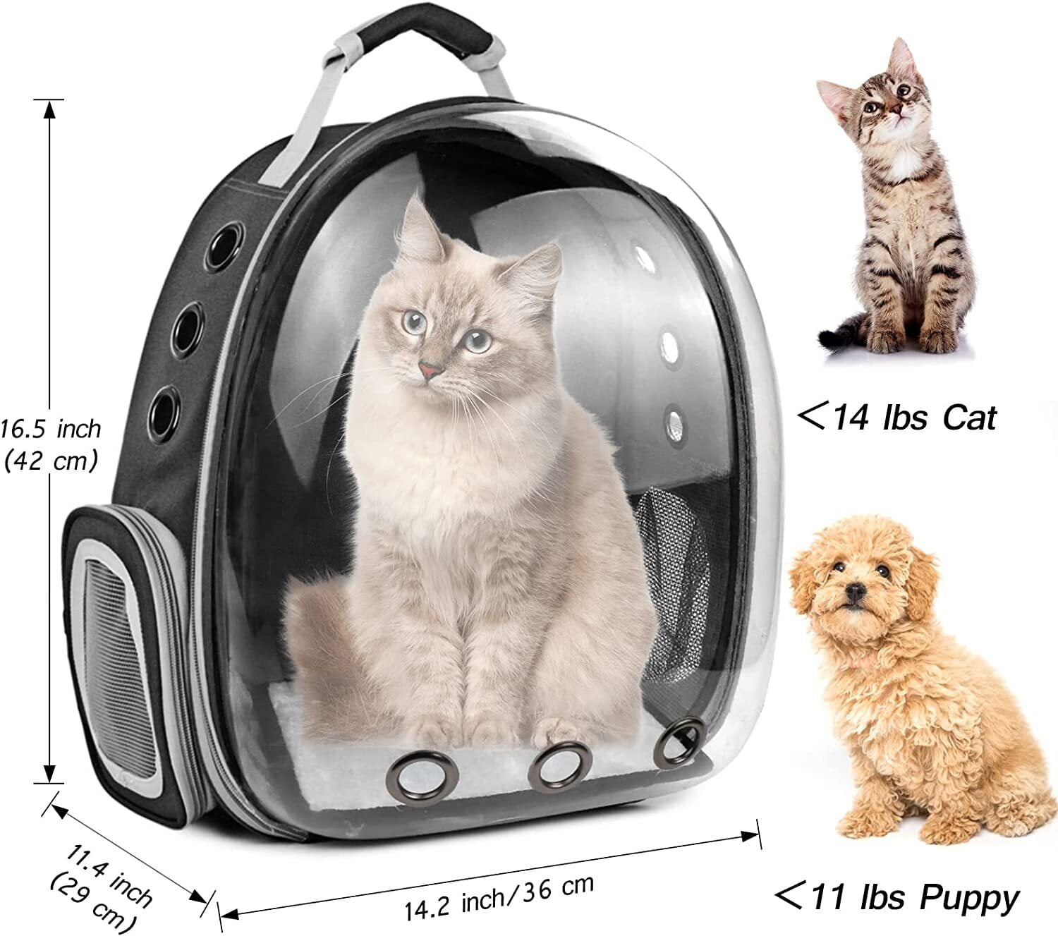 GoXteam Cat Backpack Carrier, Fit up to 13 lbs, Space Capsule Bubble Window Pet Carrier Backpack for Large Fat Cat and Small Puppy, Black