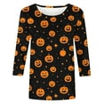 thumbnail image 4 of VKOYWKM Halloween Pumpkin T Shirt for Women 3/4 Sleeve Print Crew Neck Pullover Tees Loose Fit Comfy Fall Tunic Tops Halloween Costumes, 4 of 5