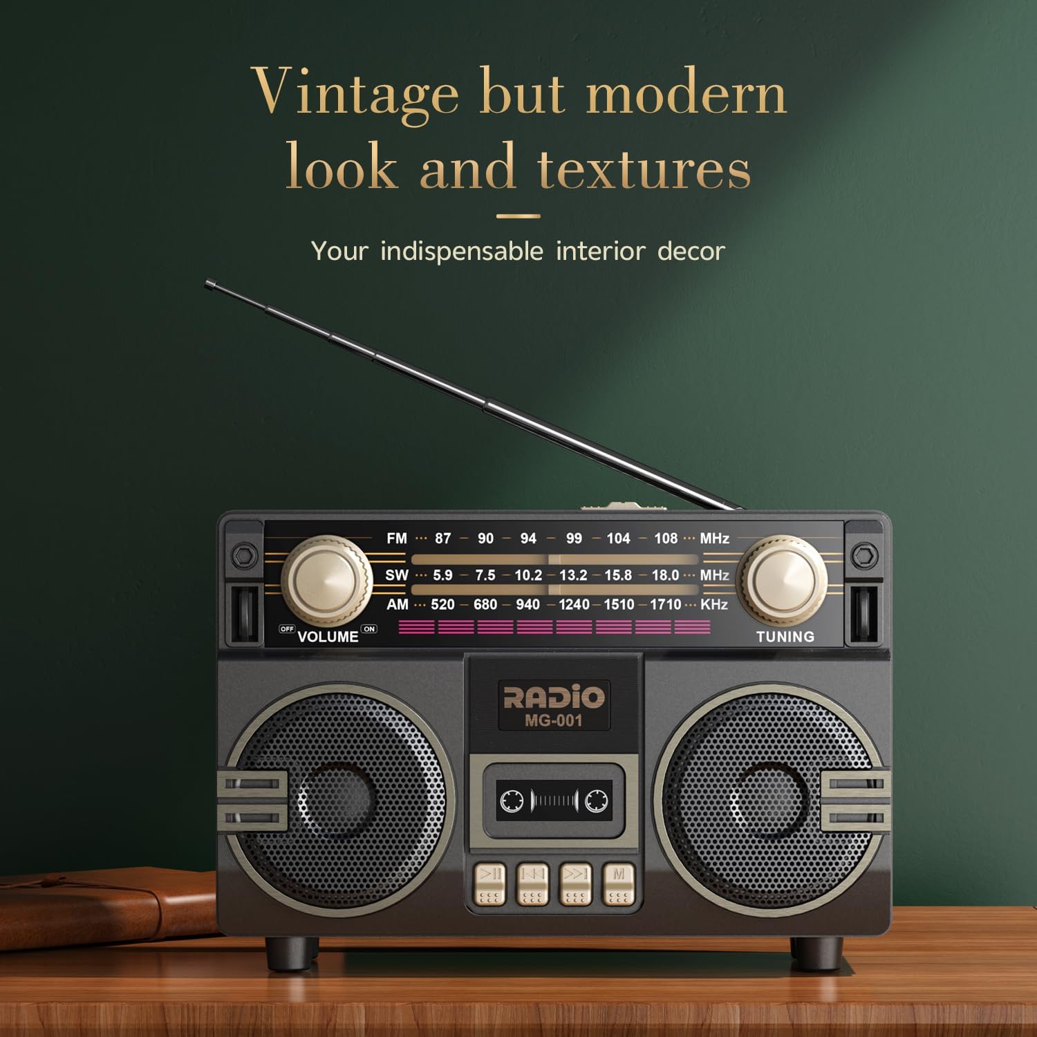 Portable AM/FM Radio with Dual Speakers, USB-C Rechargeable Retro Radio, Transistor Radios with Excellent Reception, Easy-to-Use Large Knob, Portable AM/FM Radios for Seniors at Home and Outdoors