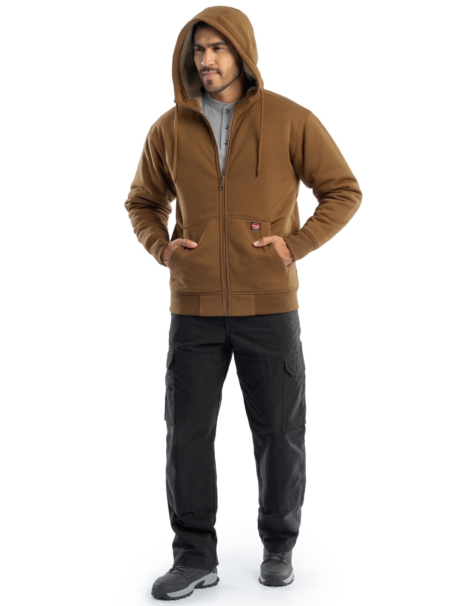 Wrangler Workwear Men's Durable Quilted Zip-up Fleece Hooded Jacket, S-3XL (Men's and Big Men's)