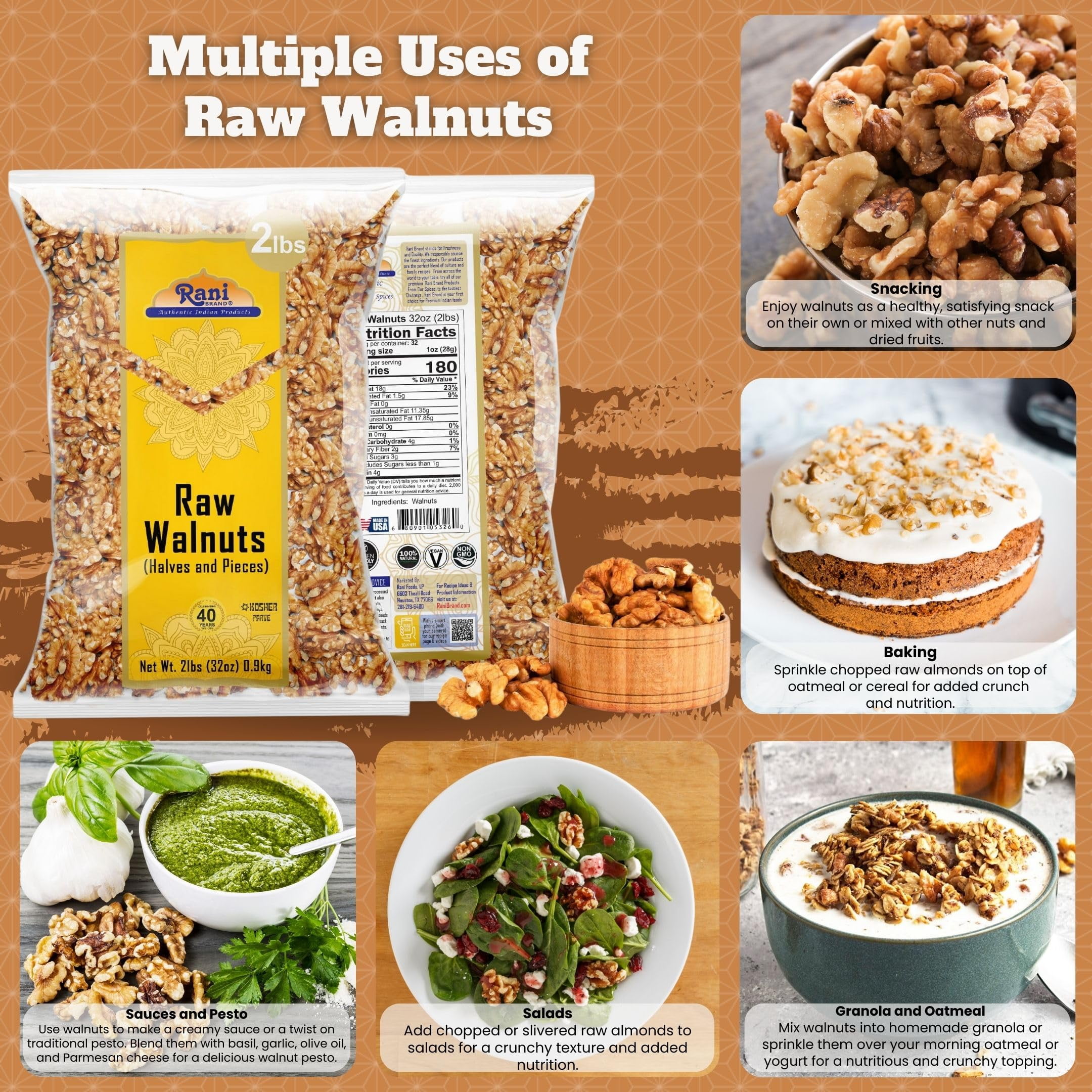 Rani Raw Walnuts, Halves and Pieces 32oz (2lbs) 908g ~ All Natural | Vegan | Gluten Friendly | Kosher