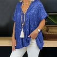 thumbnail image 2 of Sngxgn Women's V Neck Long Sleeve Shirts Tunic Blouses Fall Basic Tops Tee(Blue,XXL), 2 of 5