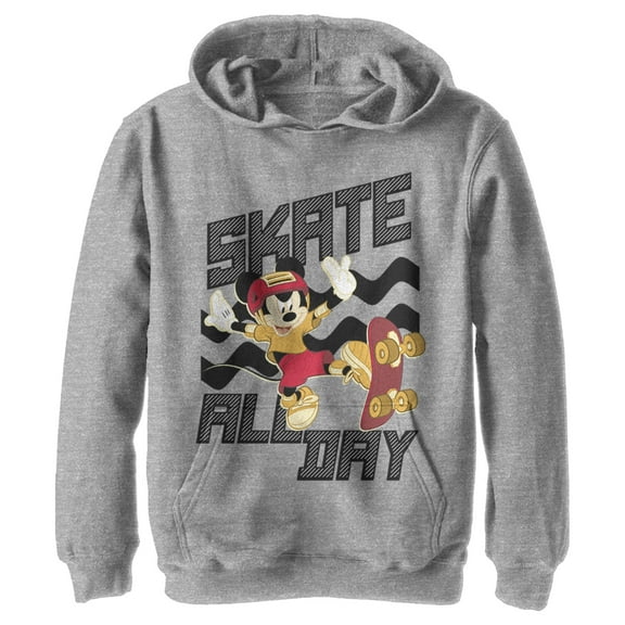 Boy's Mickey & Friends Mickey Mouse Skate All Day  Pull Over Hoodie Athletic Heather X Large