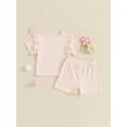 thumbnail image 3 of Musuos Baby Girls Summer 2 Piece Outfit 3 6 12 18 24M Crew Neck Ruffles Short Sleeve T-Shirt and Elastic Shorts Set Casual Clothes, 3 of 10