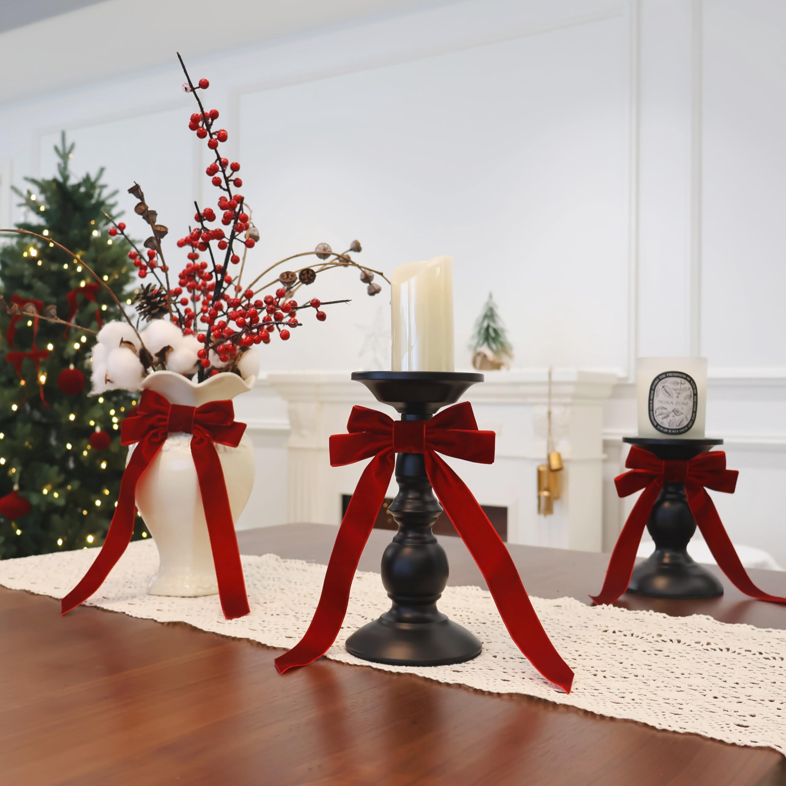 16Pcs Velvet Ribbon Bows, Burgundy Christmas Decor for Tree, Wreath & Gift Wrapping, 5x10 Inch Rustic Craft Ornaments(Burgundy）