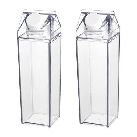 

2pcs 500ML Clear Square Milk Bottles Leak-proof Portable Plastic Bottle Water Container for Travel Camping