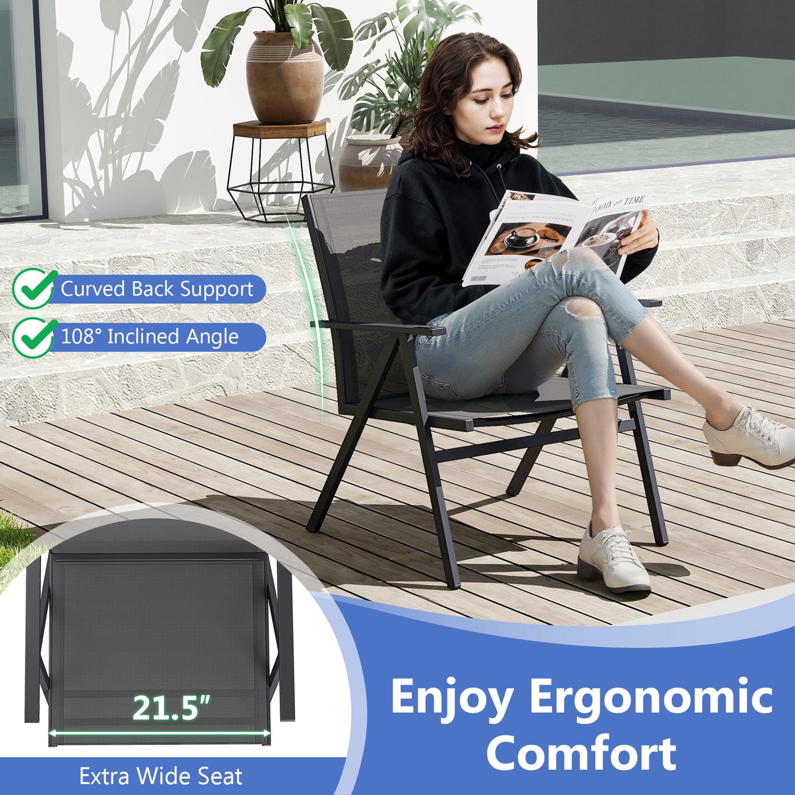 Topbuy Patio Chairs Set of 4 Outdoor Lounge Leisure Armchair w/ Sturdy Metal Frame & Breathable Seat Back