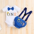thumbnail image 4 of IBTOM CASTLE Infant Baby Boys Wild One First Birthday Outfit Bowtie Romper+Suspenders+Pants+Headband Cake Smash Clothes Set, 4-Piece, 4 of 10