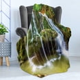 thumbnail image 4 of Waterfall Soft Flannel Fleece Throw Blanket, Water Falls to Lake Above Rock Umbrella Covered with Botanic Plants Photo, Cozy Plush for Indoor and Outdoor Use, 50" x 70", White and Green, by Ambesonne, 4 of 5