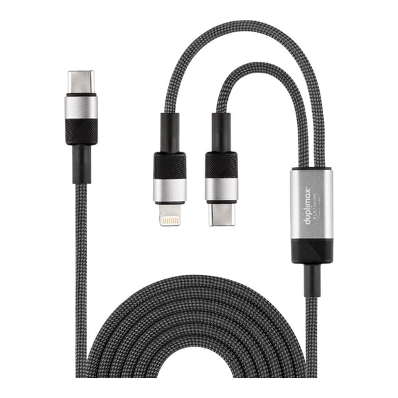 Cable Duplimax Platinum 60W 2 en 1, Tipo C a Tipo C y Lightning 1.5m Nylon